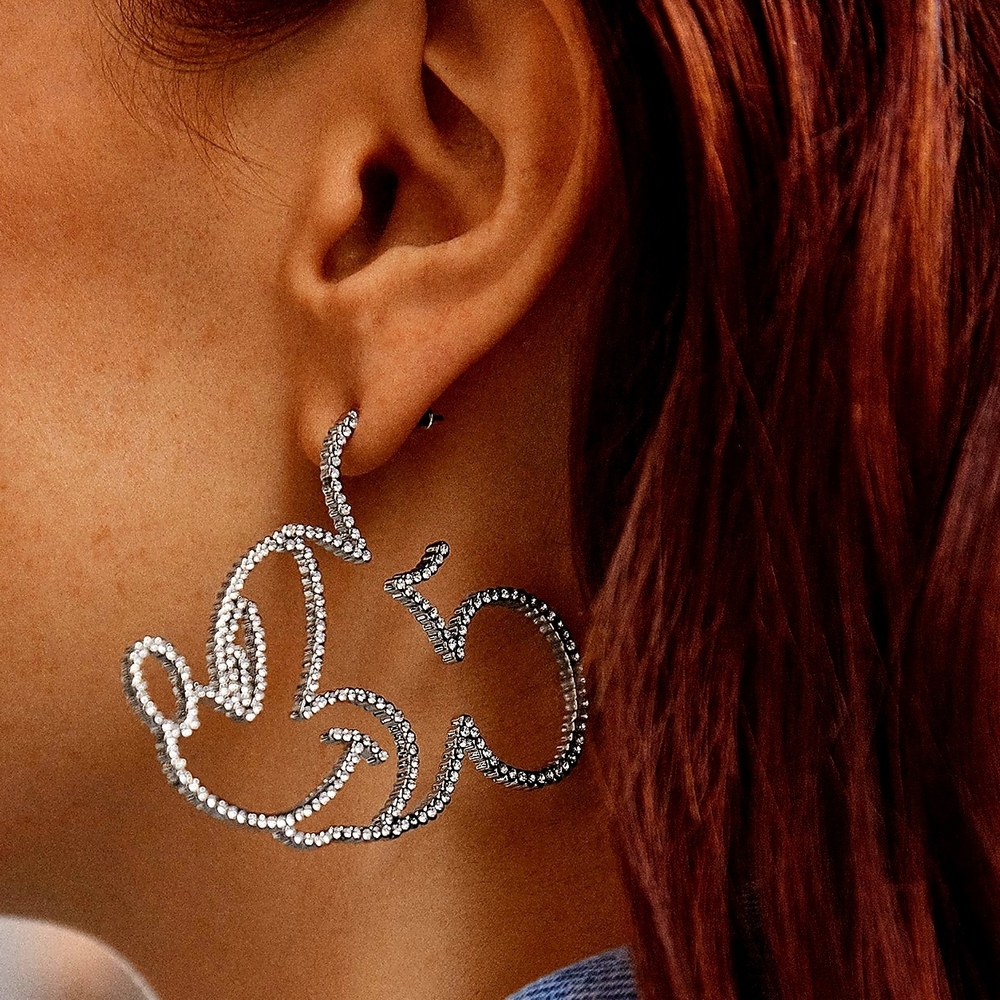 New Disney Mickey Mouse Silver pavé crystal earrings Licensed Disney 2.5" x 1.7" - Picture 3 of 4